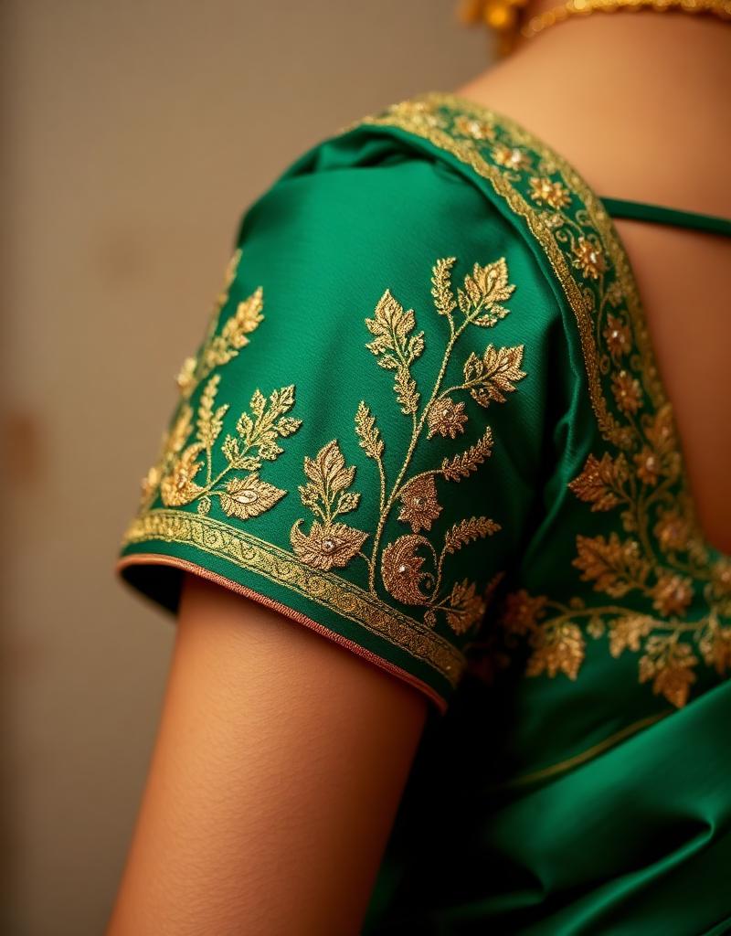Heritage Green blouse design stitched by Pradhi Stitching, Ahmedabad